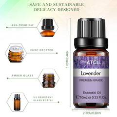 PHATOIL 10ml Aromatherapy Essential Oils – Lavender, Eucalyptus, Bergamot, Juniper & Pine Needles