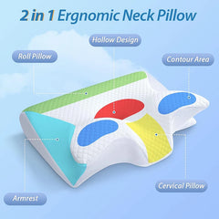 1pc Memory Foam Cervical Pillow – 2-in-1 Ergonomic Contour Orthopedic Neck Support