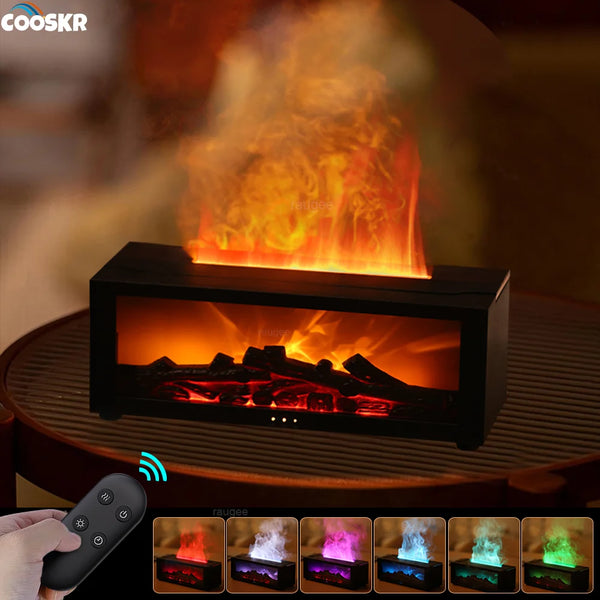 Air Humidifier & Aroma Diffuser – LED Flame with Remote Control